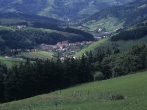 Zaldibiako herri eta inguruko mendien ikuspegi panoramikoa